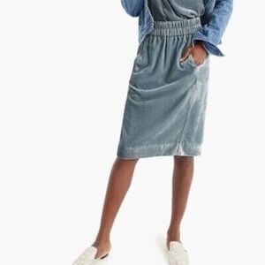 J. Crew Women's Gray Blue Pull-on Velvet Skirt Size M lined W/pockets